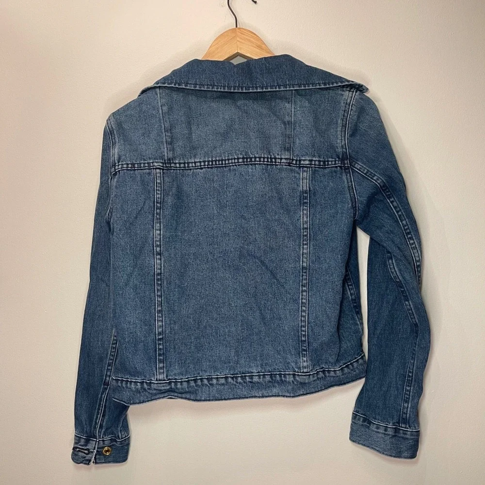 Michael Kors MK Denim Jacket Womens Medium Blue Gold‎ Logo Button Trucker Style